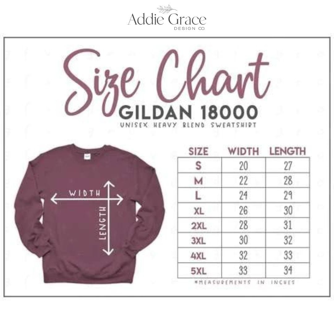 Gildan 18000 Size Chart Unisex Sweatshirt Size Chart Size Chart